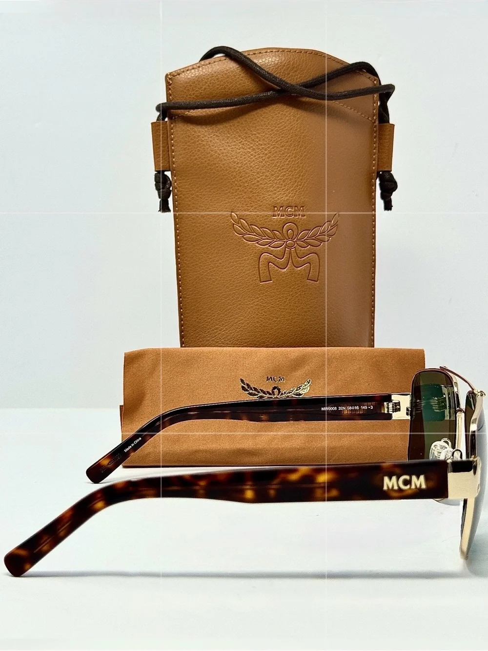 NEW MCM MW0008 32 Unisex Green Lens Tortoise Sunglasses Pouch 58-16-145Authentic